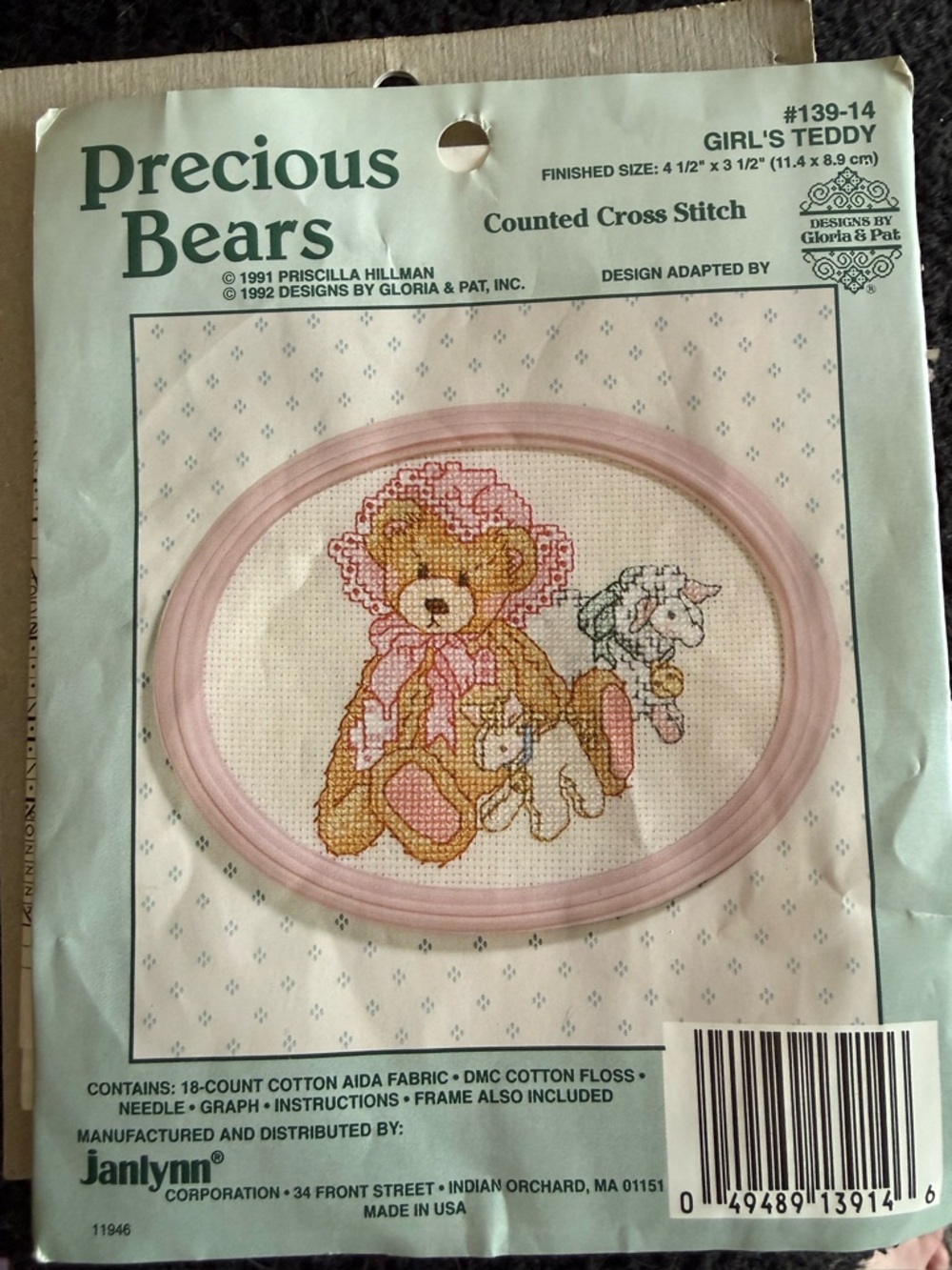 Precious Bears Girls Teddy Counted Cross Stitch Kit - Pink/Brown